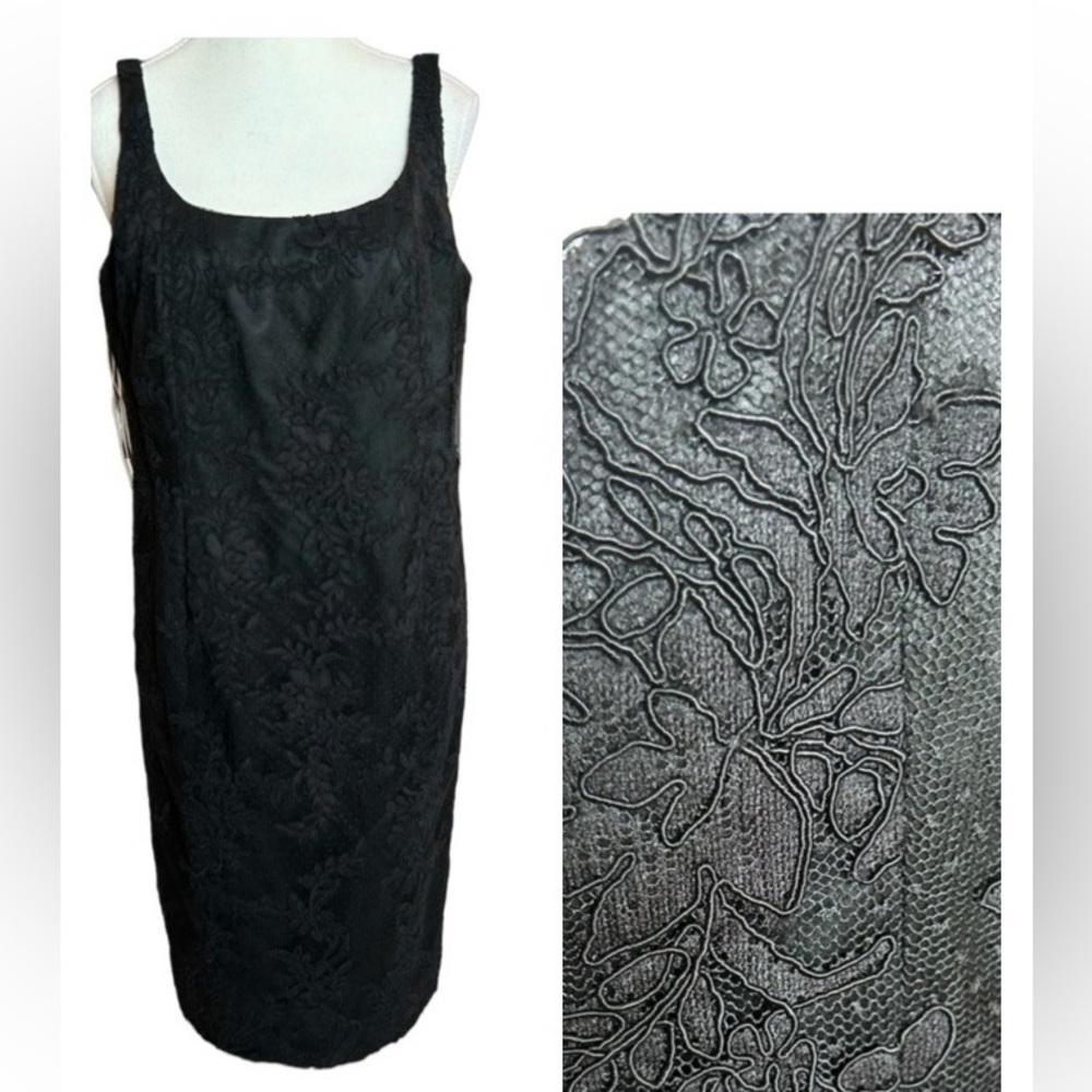 Carmen Marc Valvo Black Floral Lace Midi Cocktail Dress 10